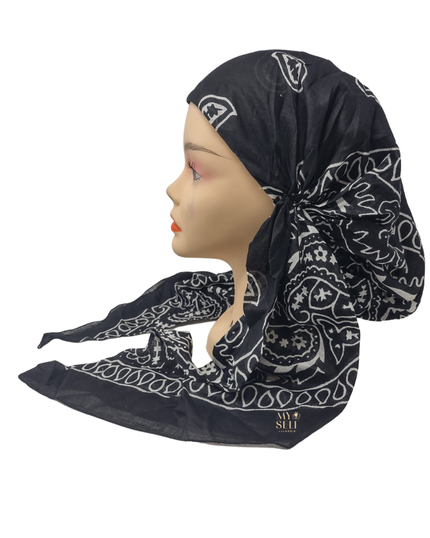 SG PR06-BK Black Cotton Paisley Adjustable Pre-Tied Bandanna myselflingerie.com