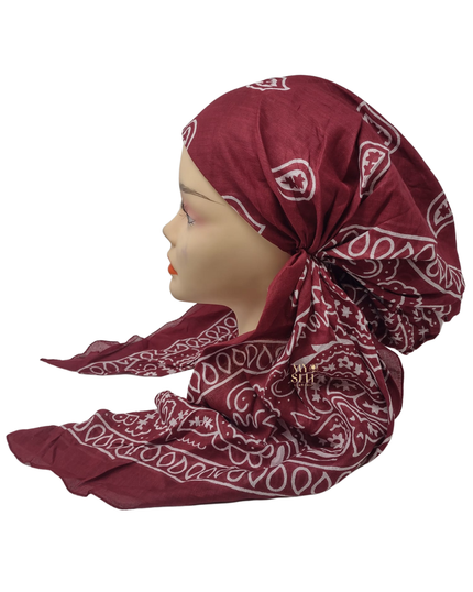 SG PR06-BGY Burgundy Cotton Paisley Adjustable Pre-Tied Bandanna myselflingerie.com