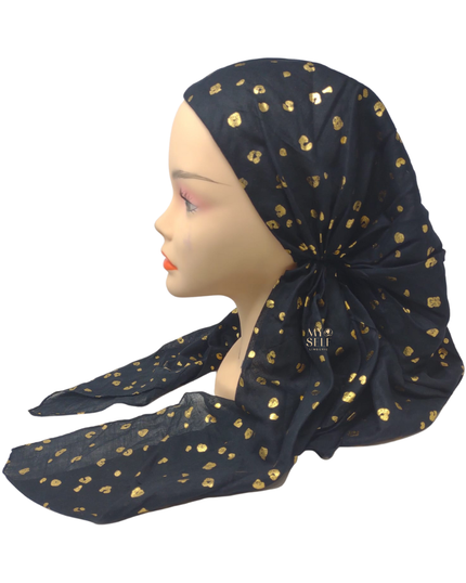 SG PR07-BK Black Gold Foil Adjustable Pre-Tied Bandanna myselflingerie.com