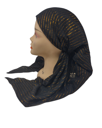 SG CS-03BK Black Golden Lurex Stripes Cotton Adjustable Pre-Tied Bandanna myselflingerie.com