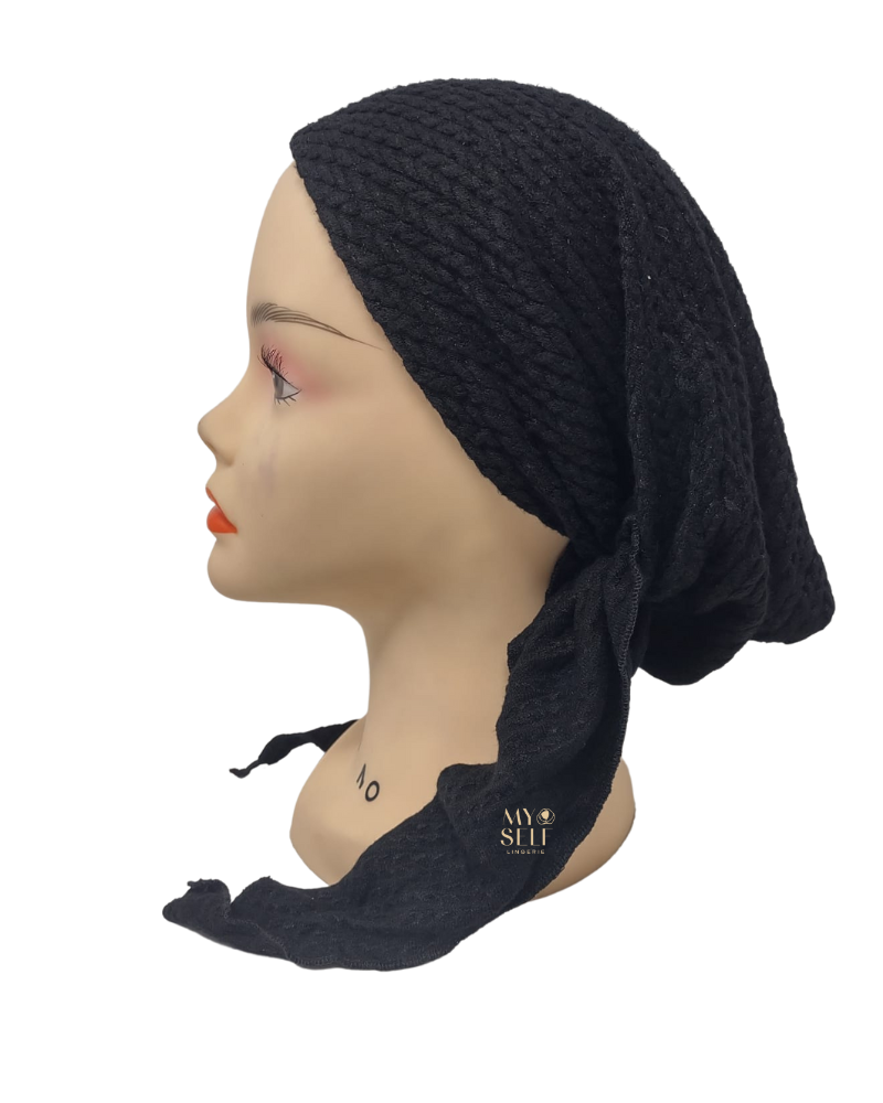 Lizi Headwear AKBL Black Knit Cable Lined Pre-Tied Bandanna myselflingerie.com