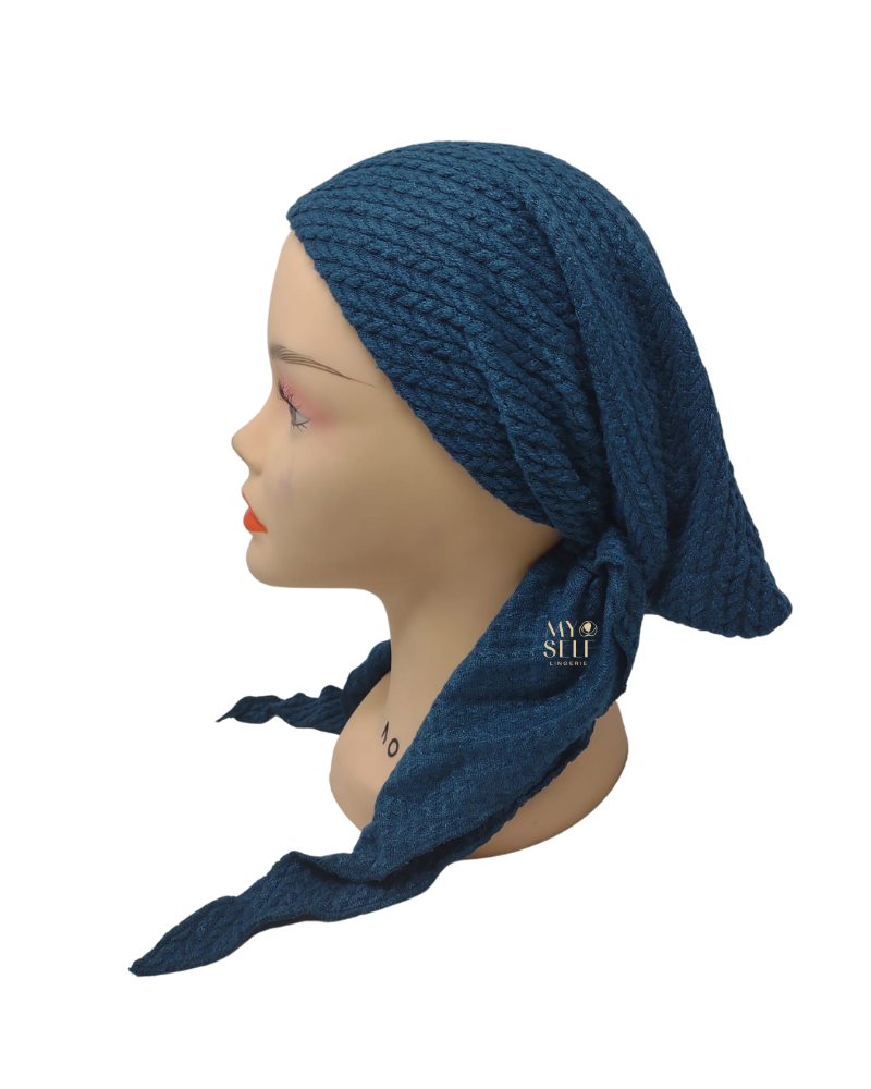 Lizi Headwear AKBT Blue Knit Cable Lined Pre-Tied Bandanna mysellfingerie.com