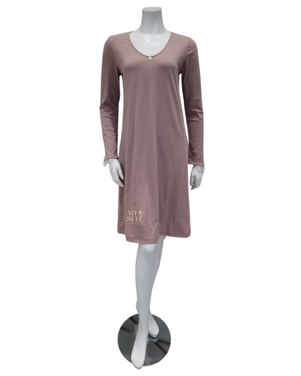 Iora Lingerie 22409 V Neck Lace Trim Deep Mauve 100% Supima Cotton Nightshirt myselflingerie.com