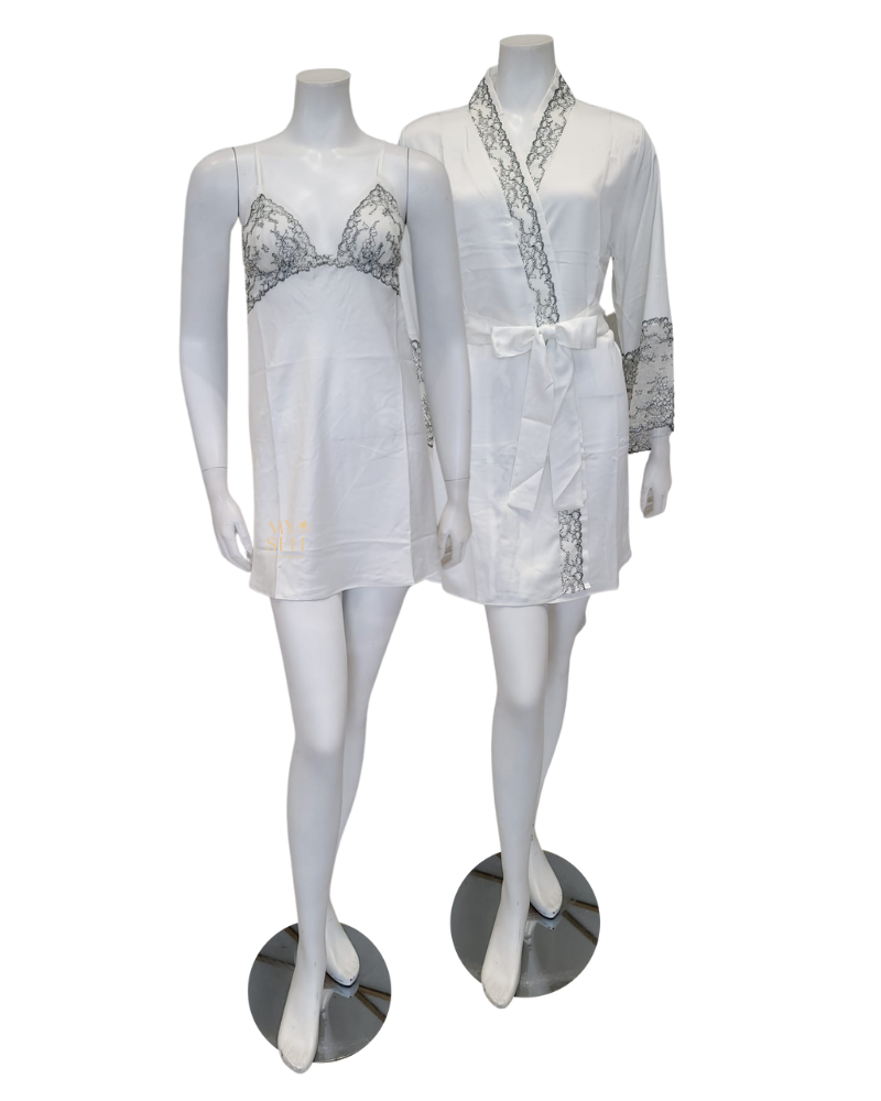 Flora Nikrooz Q81370 + Q81371 Ivory Angelique Chemise & Wrap Set myselflingerie.com