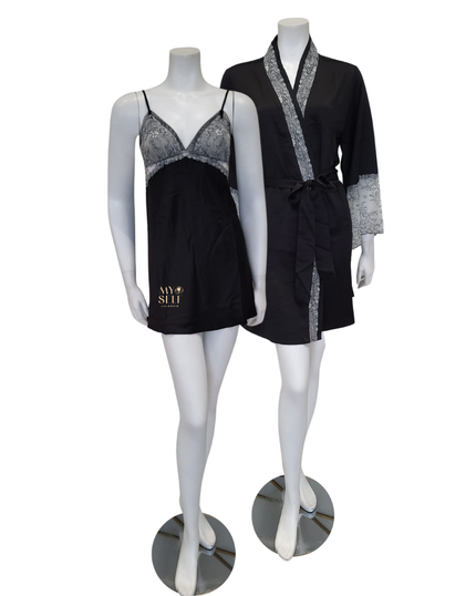 Flora Nikrooz Q81370 + Q81371 Black Angelique Chemise & Wrap Set myselflingerie.com
