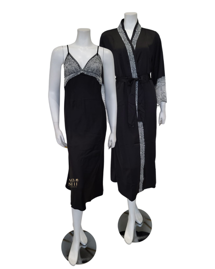Flora Nikrooz Q81149 + Q81148 Black Angelique Gown & Robe Set myselflingerie.com