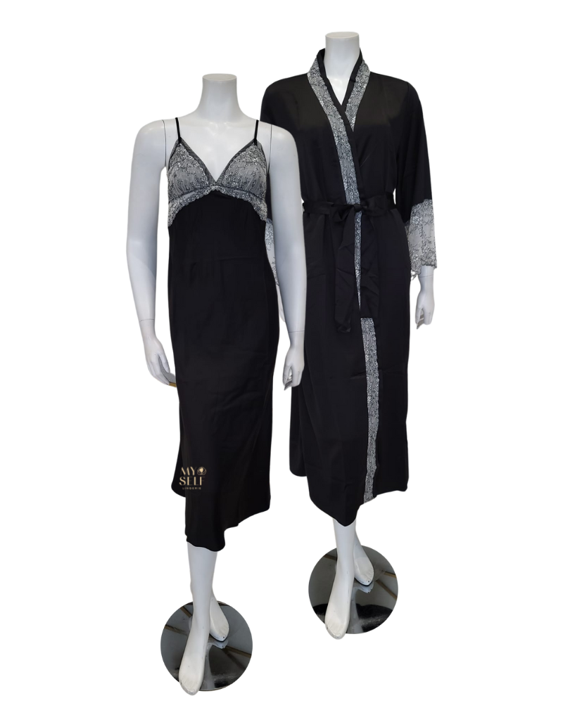 Flora Nikrooz Q81149 + Q81148 Black Angelique Gown & Robe Set myselflingerie.com