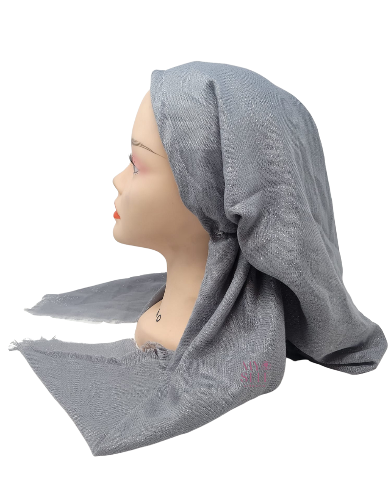 Lizi Headwear OBVSHGY Solid Grey Shimmer Open Back Bandanna with Full Grip myselflingerie.com