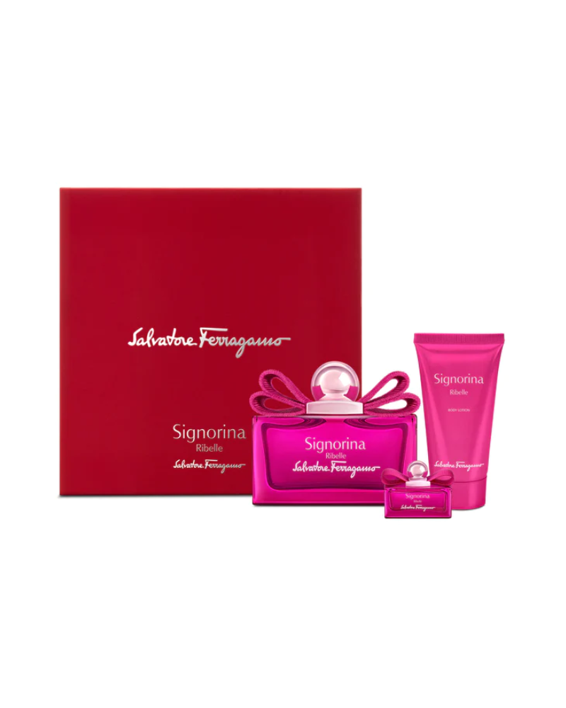 Salvatore Ferragamo Signorina Ribelle 3 Piece Gift Set Lotion, Perfume, Rollerball Perfume