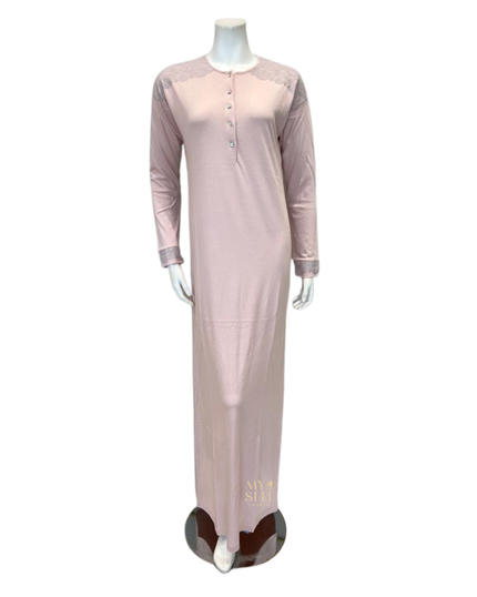 Iora Lingerie 22414C Lace Shoulder Detail Button Down Pink Modal Nightgown myselflingerie.com