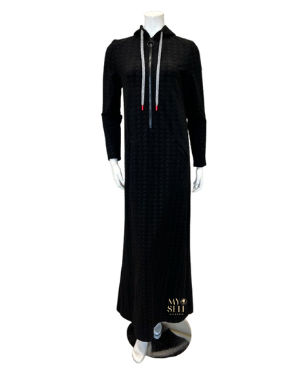 Simondona S6653 Black Textured Terry Robe with Zipper myselflingerie.com