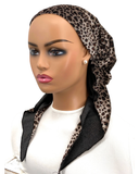 Ahead FW23P34 Chocolate Leopard Luster Lined Pre-Tied Bandanna myselflingerie.com