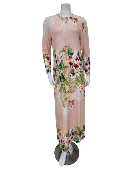 Simondona S6269 Peach Floral Print Button Down Modal Nightgown myselflingerie.com