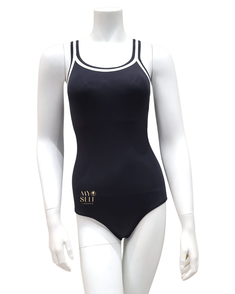 Black bathing suit with white trim sales
