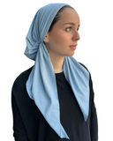 Scarf Bar Classic Jersey Ribbed Sky Blue Pre-Tied Bandanna with Full Grip myselflingerie.com