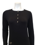 Vanilla Night and Day 3351-N Black Long Sleeve Modal Button Down Nightshirt myselflingerie.com