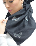 Scarf Bar Swarovski Summer Collection Black with Silver Butterfly Square Scarf myselflingerie.com