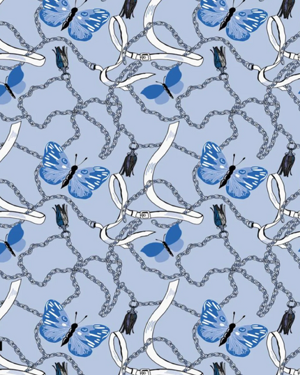 Tie Ur Knot Blue Butterfly Chains Adjustable Pre-Tied Bandanna with Full Non Slip Grip myselflingerie.com