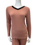 Jackie O'Loungewear VPJ-ND Nude Ribbed V Neck Pajamas Set myselflingerie.com