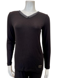 Jackie O'Loungewear VPJ-BLK Black Ribbed V Neck Pajamas Set myselflingerie.com