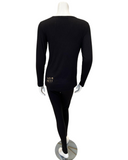 Jackie O'Loungewear VPJ-BLK Black Ribbed V Neck Pajamas Set myselflingerie.com
