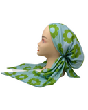 Nicsessories Blue/Green Retro Daisy Print Pre-Tied Bandanna with Full Non Slip Grip