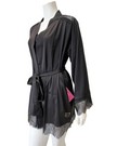Kilo Brava 17009B Satin & Lace Black Wrap Robe myselfingerie.com