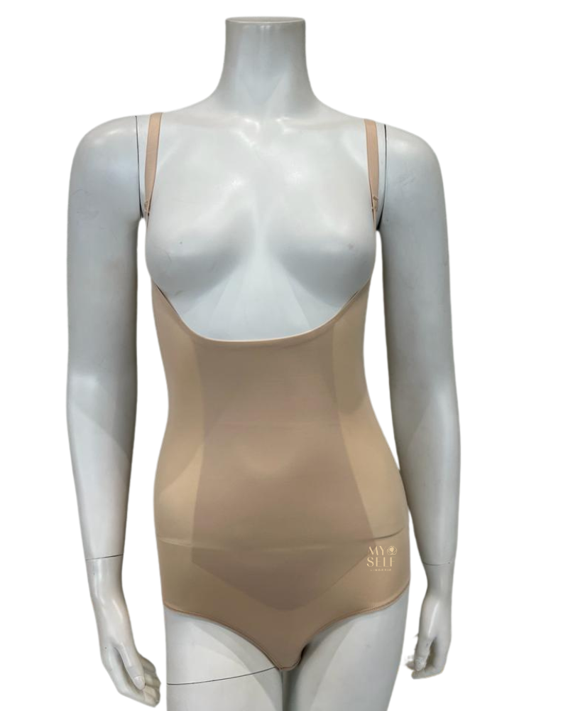 Body Beautiful 1385 Nude Open Bust Double Front Panel Bodysuit myselflingerie.com