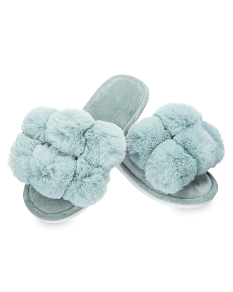Memoi MZP05446 Luxe Pompom Plush Slippers myselflingerie.com