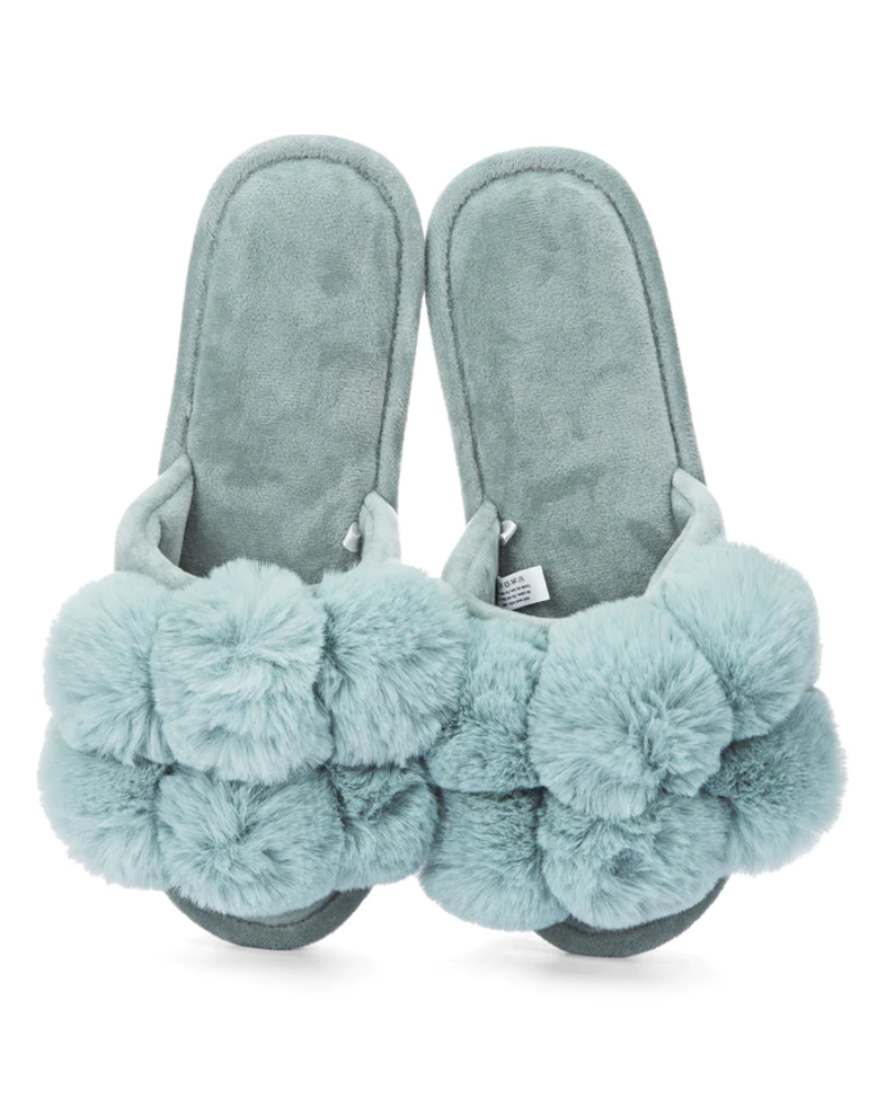 Memoi MZP05446 Luxe Pompom Plush Slippers myselflingerie.com
