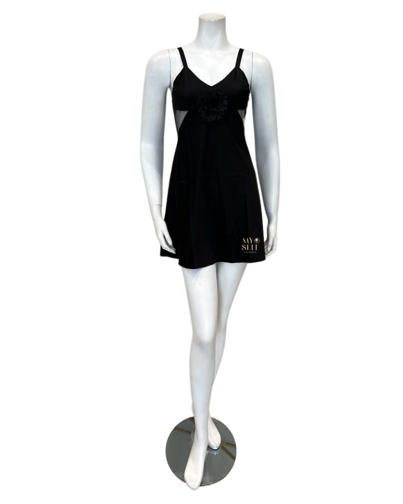 Rya Collection 591 + 593 Tania Black Chemise and Wrap Set myselflingerie.com