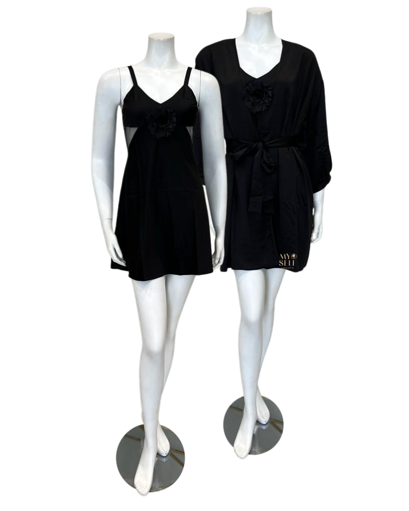 Rya Collection 591 + 593 Tania Black Chemise and Wrap Set myselflingerie.com