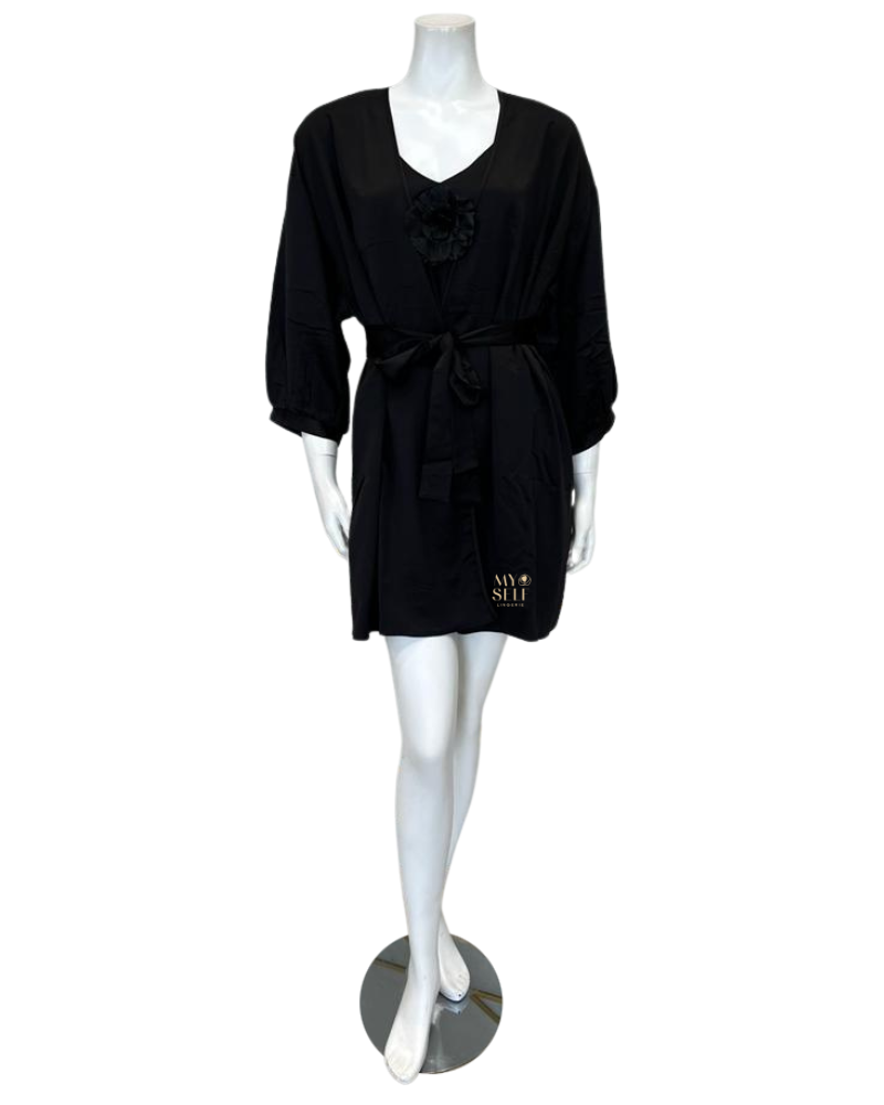 Rya Collection 591 + 593 Tania Black Chemise and Wrap Set myselflingerie.com