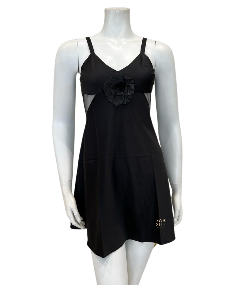 Rya Collection 591 + 593 Tania Black Chemise and Wrap Set myselflingerie.com