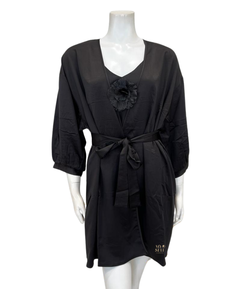 Rya Collection 591 + 593 Tania Black Chemise and Wrap Set myselflingerie.com