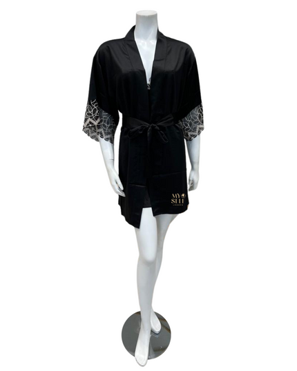 Flora Nikrooz Q81255+Q81266 Black Sydney Charmeuse Chemise & Robe myselflingerie.com