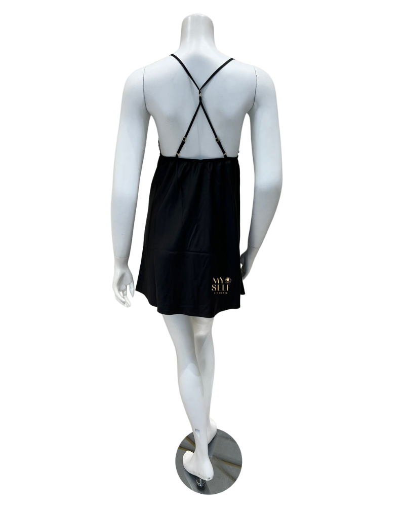 Flora Nikrooz Q81255+Q81266 Black Sydney Charmeuse Chemise & Robe myselflingerie.com