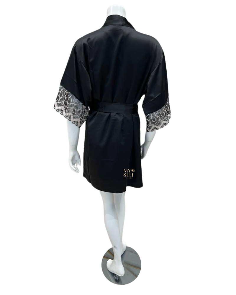 Flora Nikrooz Q81255+Q81266 Black Sydney Charmeuse Chemise & Robe myselflingerie.com