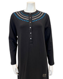 Nico Italy AG809 Blue Silver Studs Snap Front Cotton Nightgown myselflingerie.com