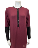 Nico Italy AG802WN/BLK Wine/Black Ribbed Snap Front Cotton Nightgown myselflingerie.com