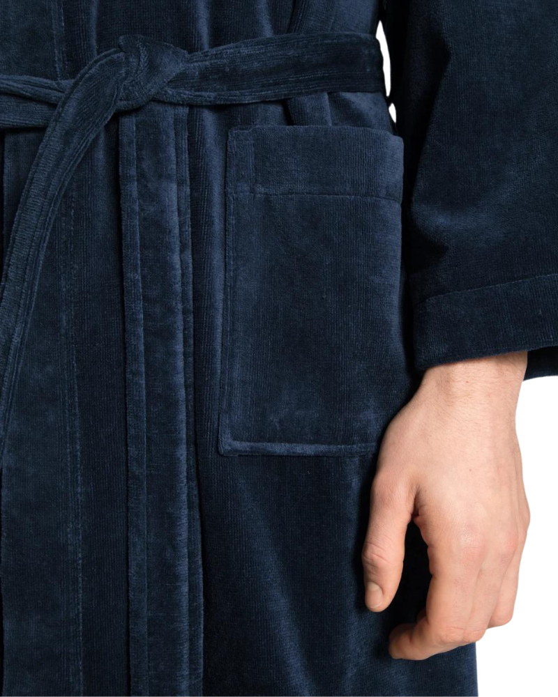 Calida 68510 #449 Dark Blue After Shower 100% Cotton Men's Bath Robe myselflingerie.com