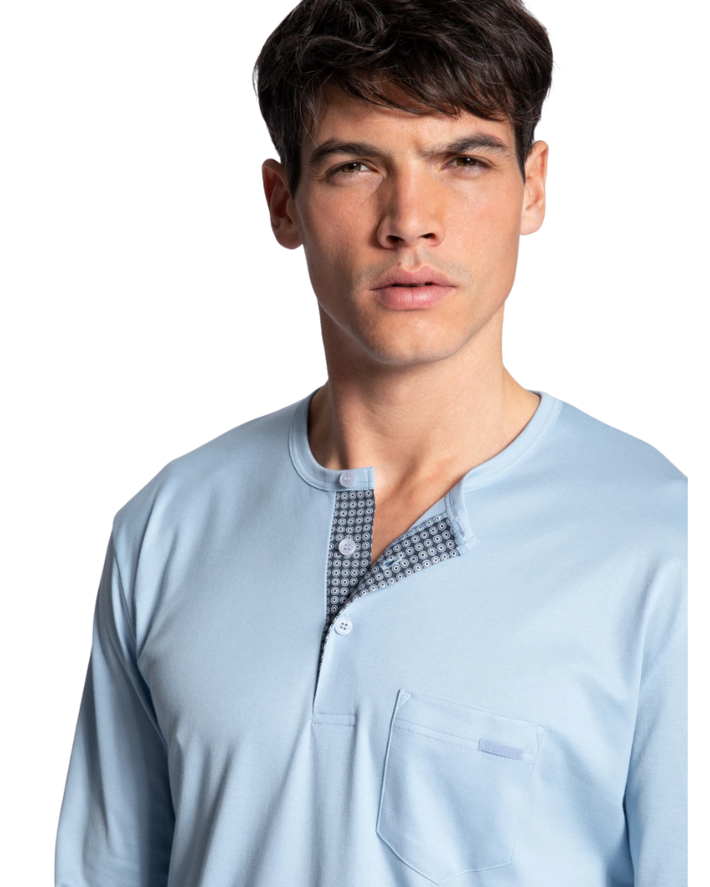 Calida 41968 #502 Placid Blue Relax Choice Men's 100% Supima Cotton Pajamas Myselflingerie.com