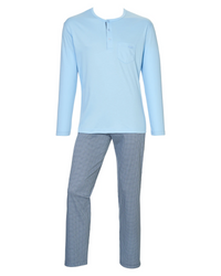 Calida 41968 #502 Placid Blue Relax Choice Men's 100% Supima Cotton Pajamas Myselflingerie.com