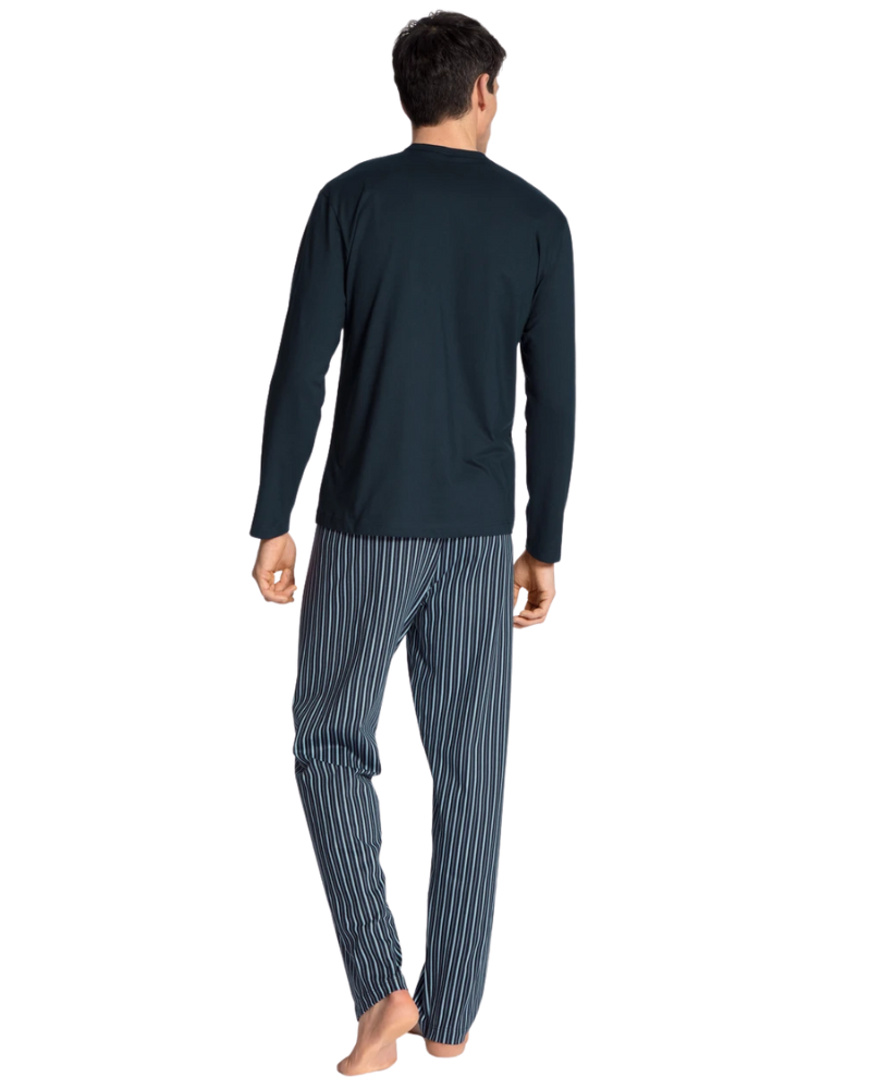 Calida 40580 #479 Dark Sapphire Relax Imprint Men's 100% Cotton Pajamas myselflingerie.com