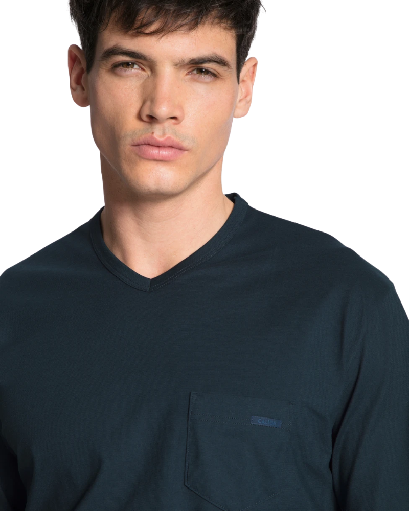 Calida 40580 #479 Dark Sapphire Relax Imprint Men's 100% Cotton Pajamas myselflingerie.com