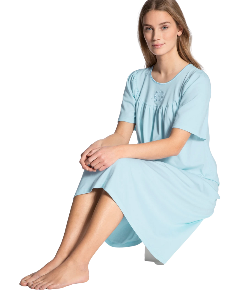 Calida 34000 #700 Light Blue Short Sleeves 100% Cotton Nightshirt