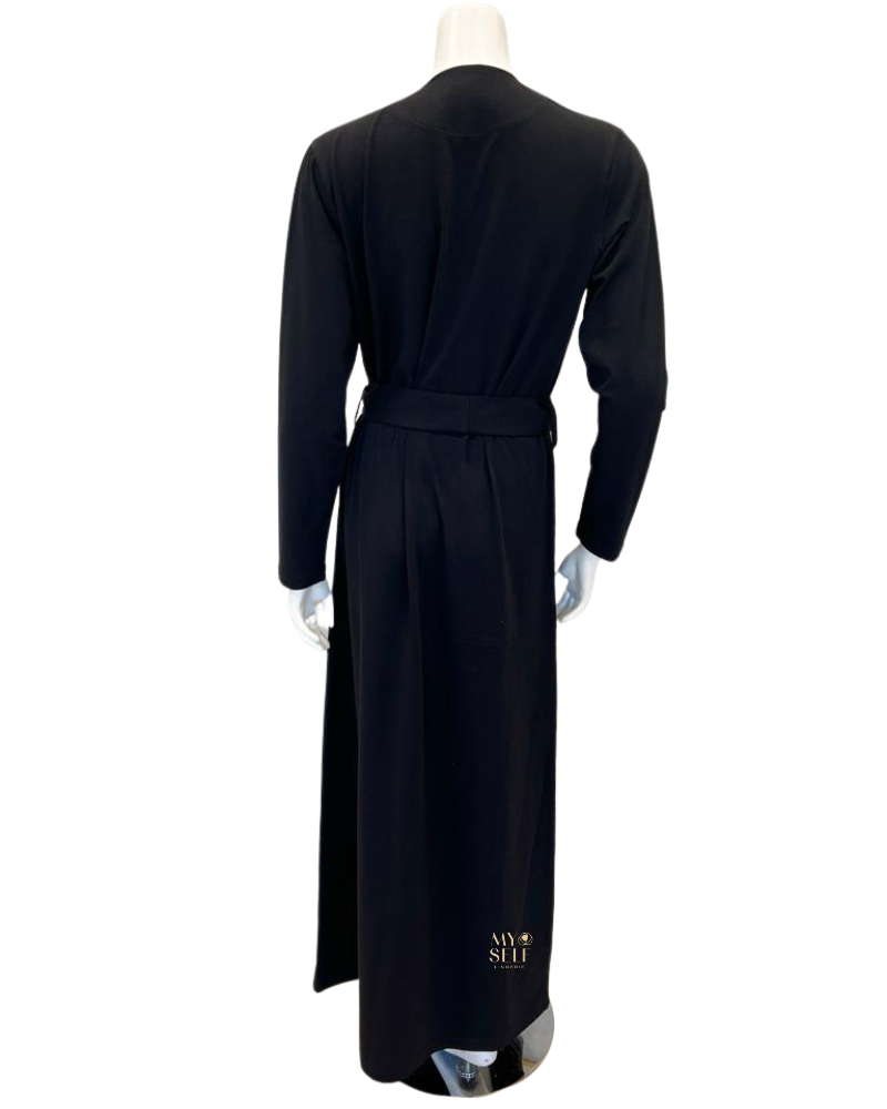 ESPi AG931 3 Stripe Screen Print Black Cotton Morning Robe Wrap myselflingerie.com