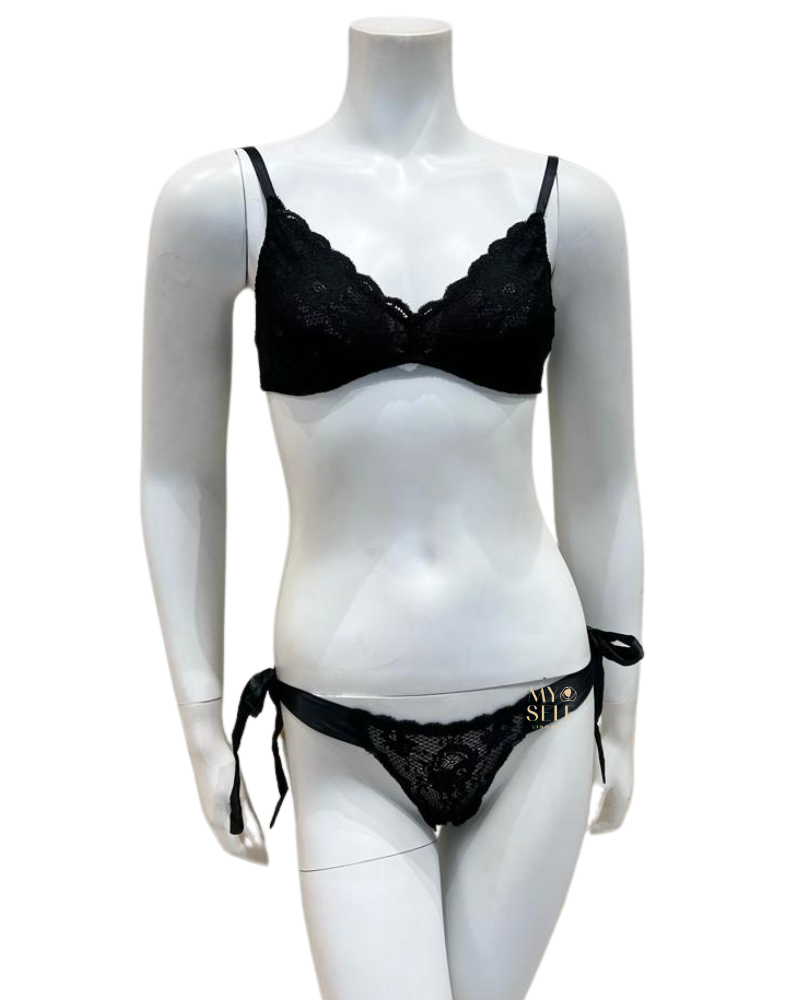 Cosabella NEVER1320 + 0372 Black Tie Me Up Bralette Set myselflingerie.com