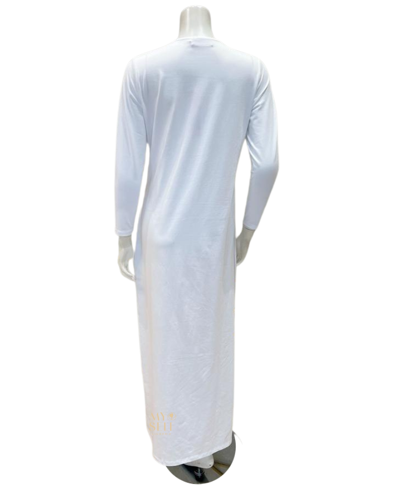 Chicolli FW23N25A White Multi Combo Foil Abstract Button Down Nightgown myselflingerie.com