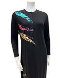 Chicolli FW23N25A Black Multi Combo Foil Abstract Button Down Nightgown myselflingerie.com